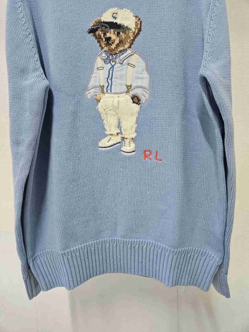 Ralph Lauren Polo‑Bear Light Blue Cotton Crewneck Knit Sweater Unisex - Picture 4 of 6